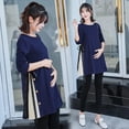 thumbnail image 2 of OUSITAID Vêtements de Maternité Prémama Blouse Chemise Robe à Manches Longues Printemps Automne Ample Femmes Enceintes Chandail à Col Rond Chandail Post-Partum Haut, 2 of 6