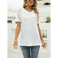 thumbnail image 6 of Gustave Women's Summer Short Sleeve V Neck T-Shirts Lace Splicing Waffle Knit Tops Casual Loose Hollow Out Blouse Tee Shirt "White, S", 6 of 9
