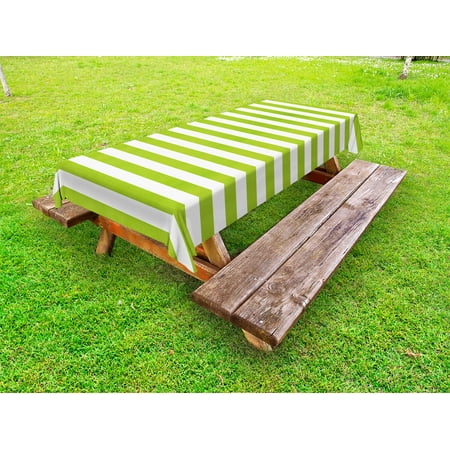 - Lime Green Outdoor Tablecloth, Horizontal Stripes Simplistic Watercolor Paintbrush Large Lines Image, Decorative Washable Fabric Picnic Tablecloth, 58 X 120 Inches, White Lime Green, by Ambesonne