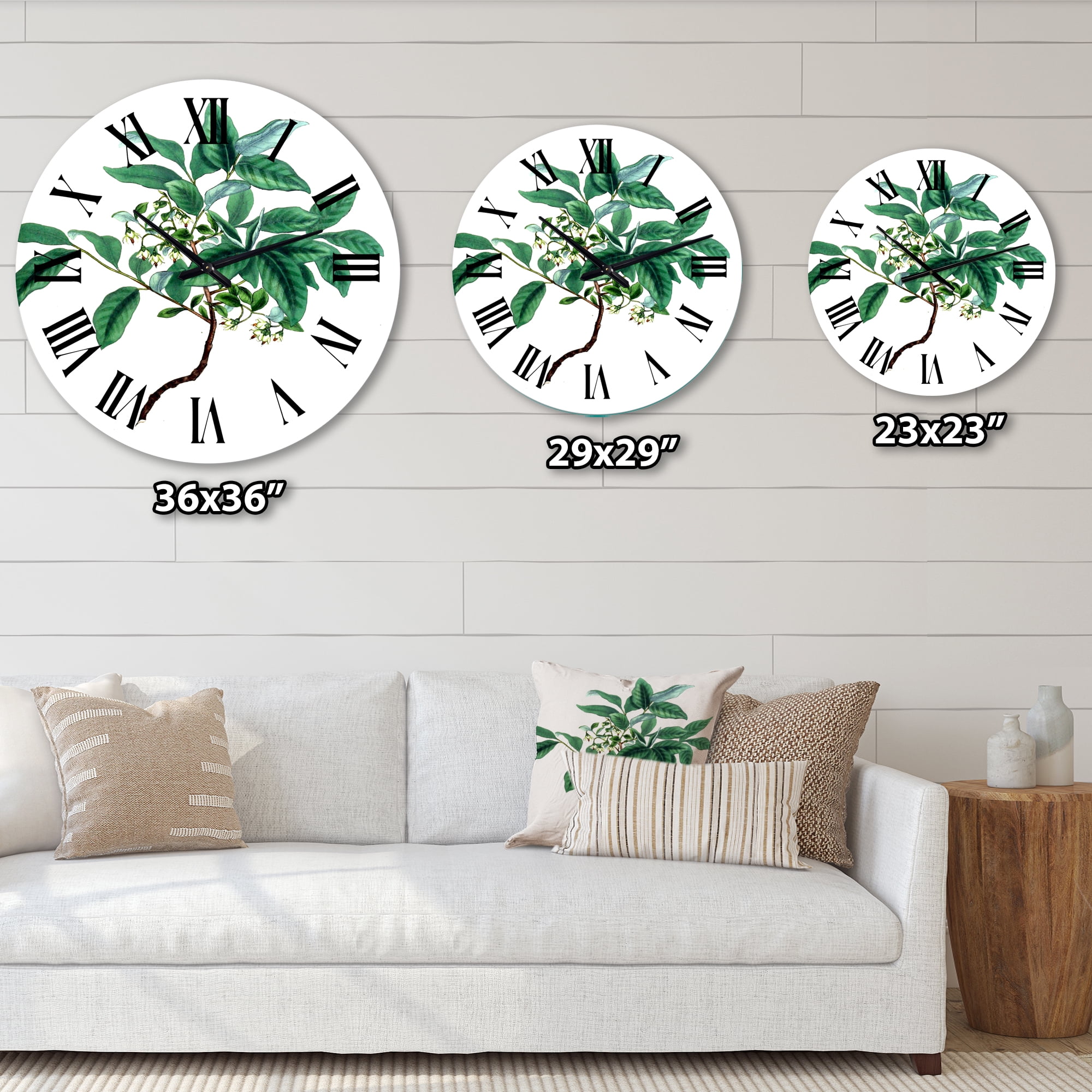Designart 'Vintage Green Leaves Plants Iv' Traditional Wall Clock