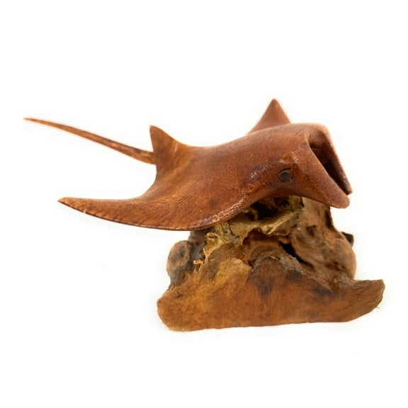 Manta Ray Carving 6" on Driftwood Base Hand Carved | #bgl04