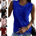 thumbnail image 3 of Top sin mangas de encaje con cuello redondo de color liso para mujer, 3 of 5