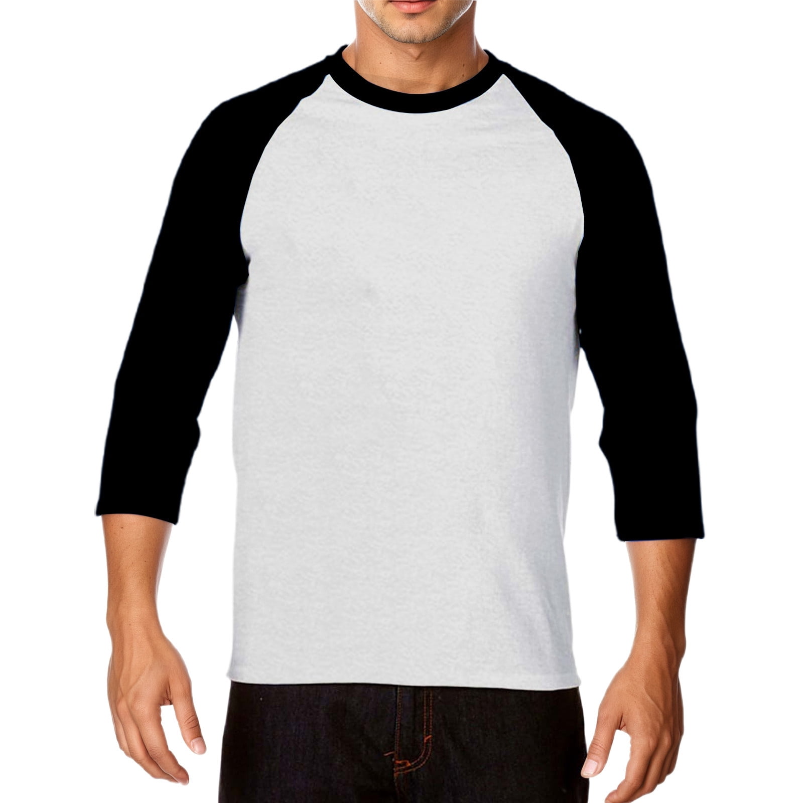 Bibifish Mens T-Shirt Stretchy Raglan Sleeve Crew Neck Three-Quarter Length Regular Tshirts Casual Daily Baseball Style Tee