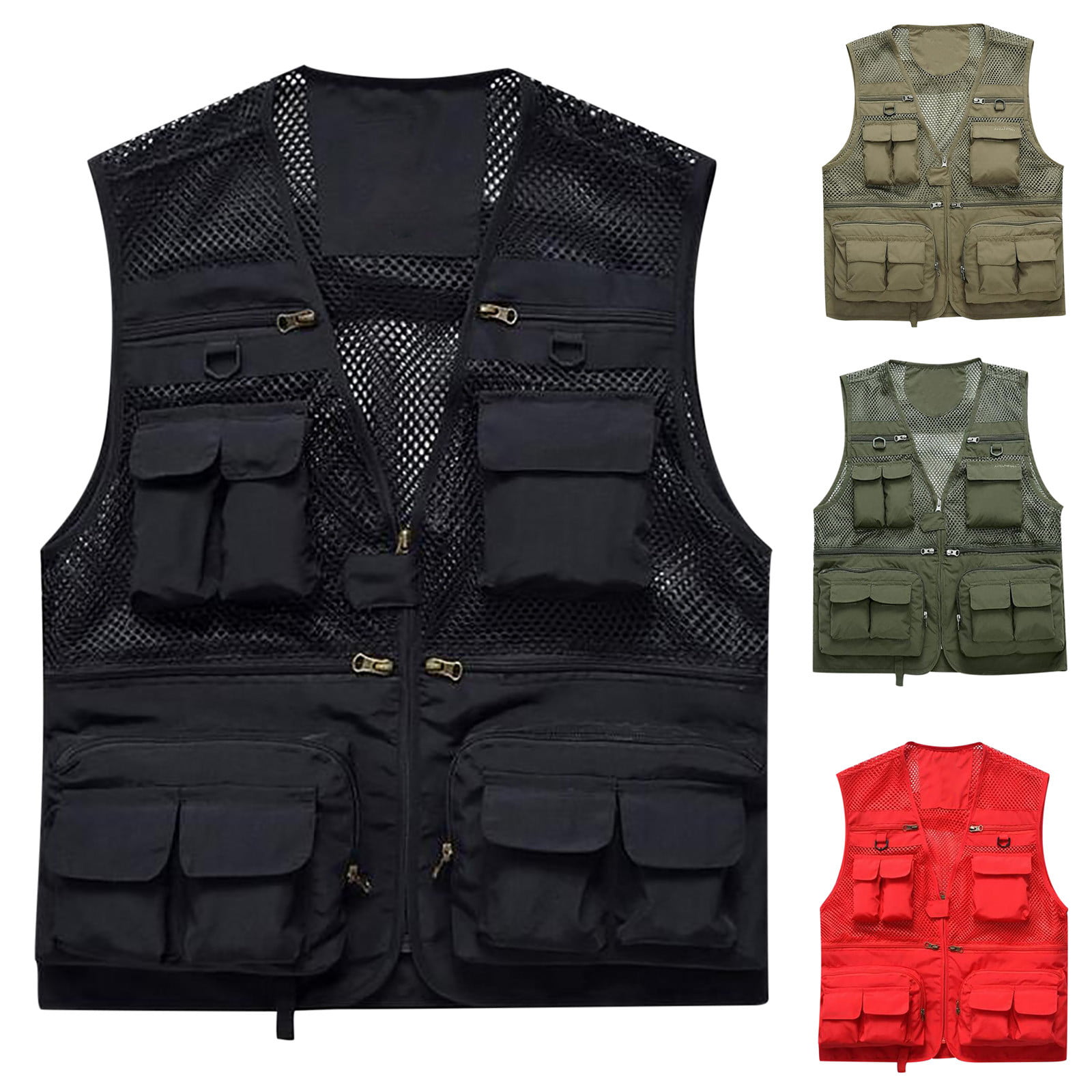 Men's Casual Outdoor Utility Work Safari Fishing Hiking Travel Cargo Vest  Jacket Multi Pockets Lightweight Quick Dry 