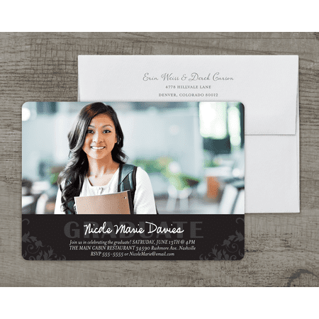Scrolled Flat - Personalized Graduation Announcement - Blooming Scroll - 5 x 7 Flat Deluxe