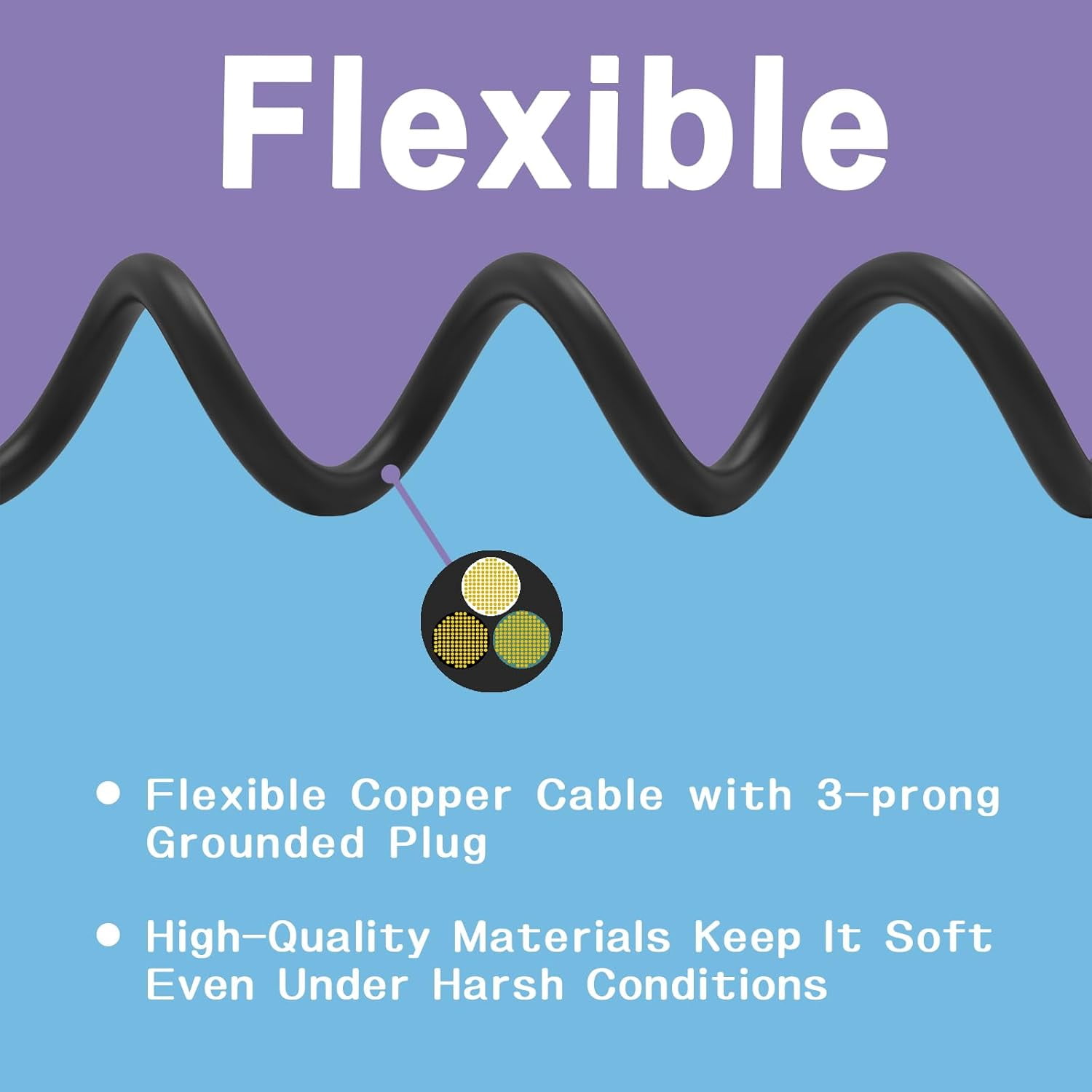 JJEAN-Indoor Outdoor Extension Cord 25 FT, 16/3 SJTW Weatherproof Black Electrical Cords, 13 AMP Heavy Duty 3 Prong Power Cable Great for Garden, Landscaping & Holiday Decorations