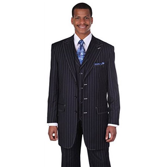 Milano Moda Men's 3pc Gangster Pin-striped Three Button Suit 5903 w/ Vest Navy