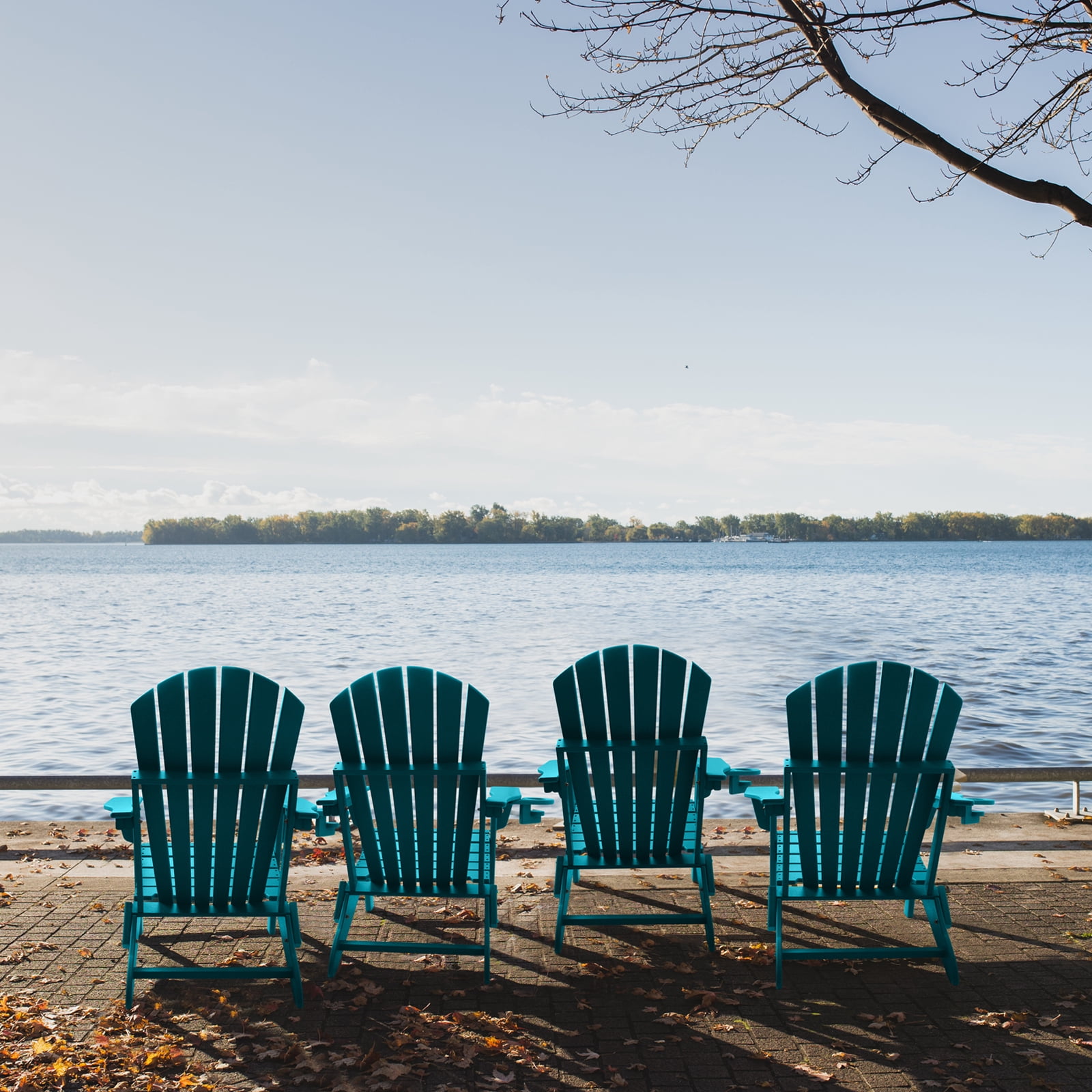 FUNBERRY Folding Adirondack Chair Set of 6, All Weather HDPE Fire Pit Chairs with Cup Holder for Outdoor