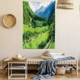 thumbnail image 2 of Farmhouse Decor Tapestry, Alpine Landscape with Meadow Cottages and Pines Stream in Village View, Wall Hanging for Bedroom Living Room Dorm Decor, 40W X 60L Inches, Green White, by Ambesonne, 2 of 5