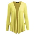 thumbnail image 1 of Made By Johnny WSK1181 Womens Solid Long Sleeve Draped Pocket Cardigan with Back Shirring Details L Yellow, 1 of 3