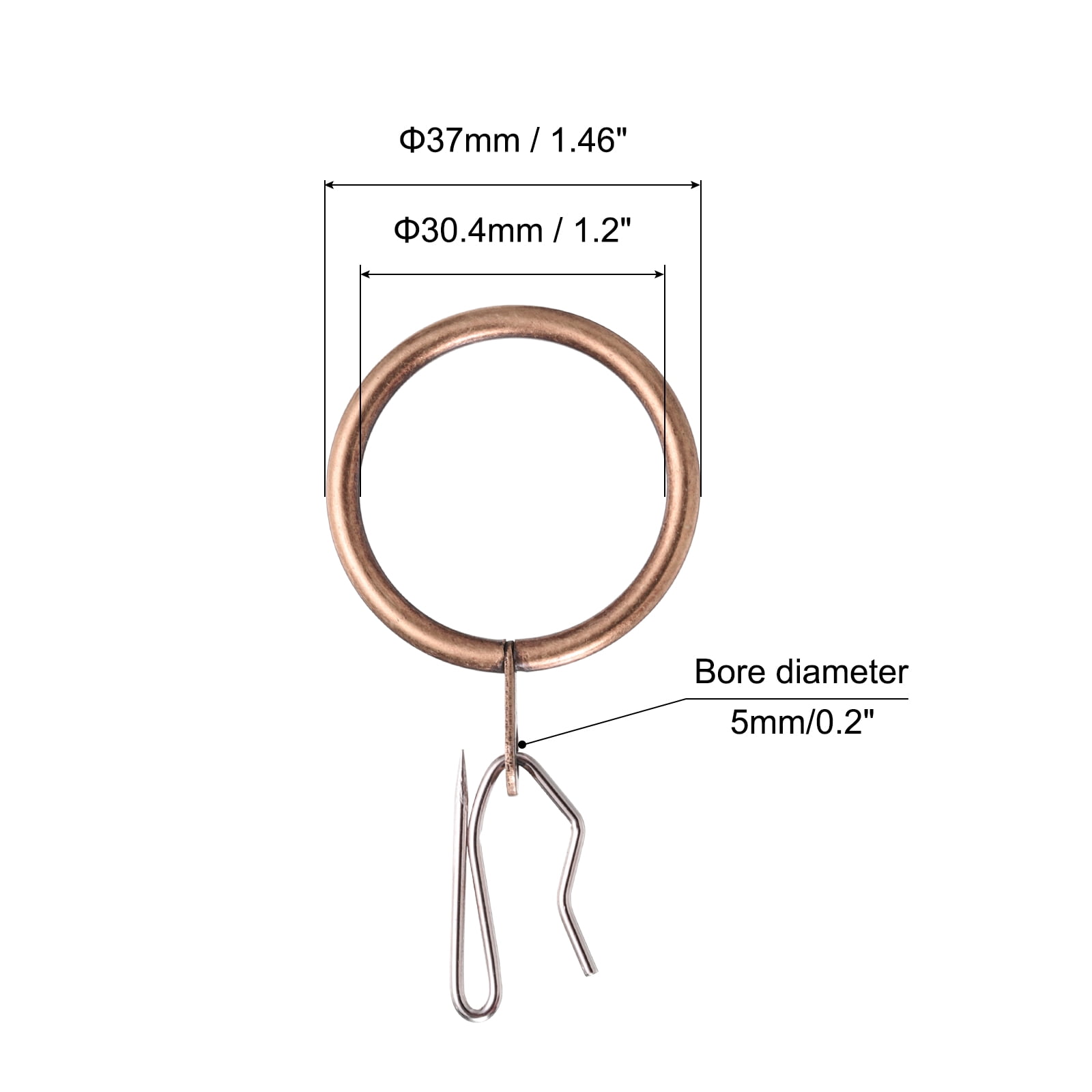 Unique Bargains 28Pcs Durable Metal Curtain Hook Rings with Pin-on Hooks Copper 1.2"