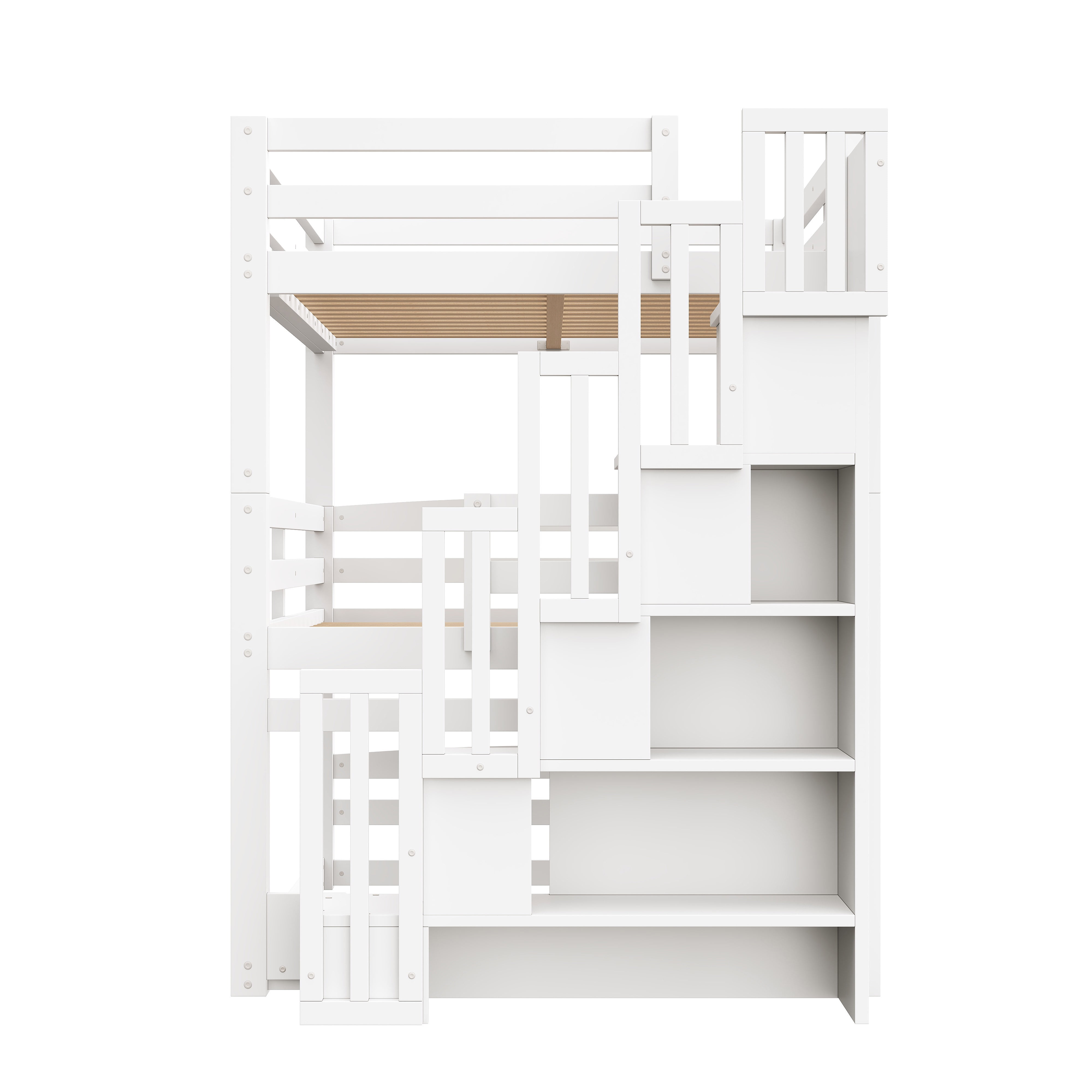 Euroco Full Size Triple Bunk Bed with Storage Staircase, White