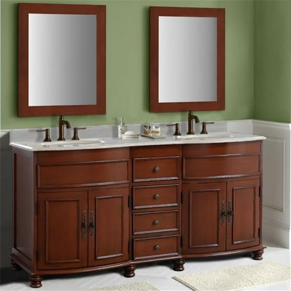 62 in. Double Sink Vanity with Travertine Top, Walnut