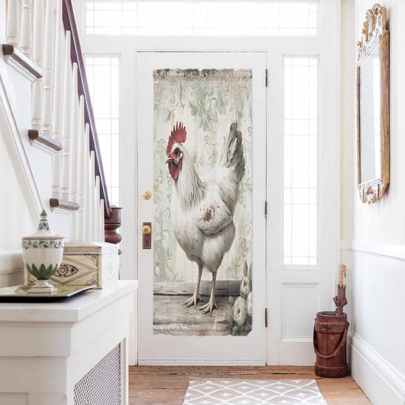 White Chicken Rustic Door Curtains for Door Window, French Sidelight Front Back Door Curtains With Tieback, Vintage Floral Oil Painting Kitchen Rod Pocket Drapes Panel, 25"x72"