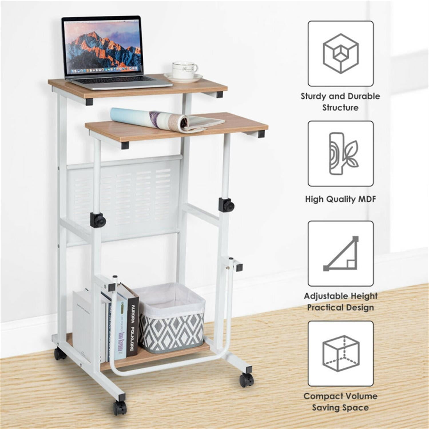 Demi Bonn Standing Desk for Small Space Sit Stand Desk with Height Adjustable Desktop, Laptop Workstation with Wheels, White