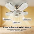 thumbnail image 2 of 12" Socket Ceiling Fan with Light, Retractable Blades, 3-Speed Dimmable LED Fan, Crystal-Effect Illumination, E27 Screw-in for Bedroom Kitchen, 2 of 6