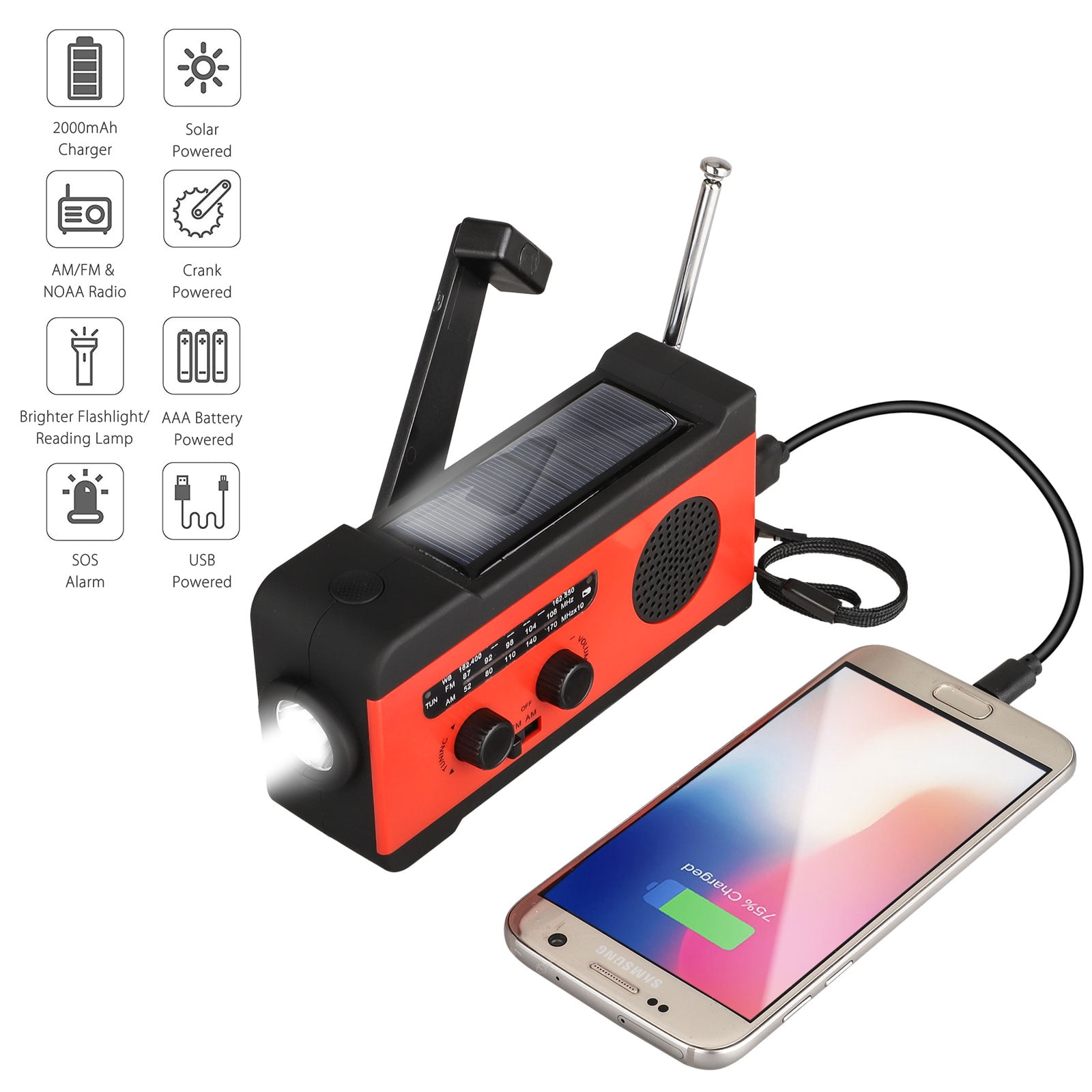 Emergency Solar Hand Crank Weather Radio 2000mAh Power Bank Charger Flash Light Emergency Solar Hand Crank Weather Radio 2000mAh Power Bank Charger Flash Light