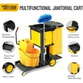 thumbnail image 2 of TUFFIOM Janitorial Cart with Key-Locking Cabinet, 3-Shelf Commercial Cleaning Cart, Housekeeping Caddy with Locker,Wheeled with Yellow Vinyl Bag, Black, Great for Hotel, Stores, Schools, and Business, 2 of 9