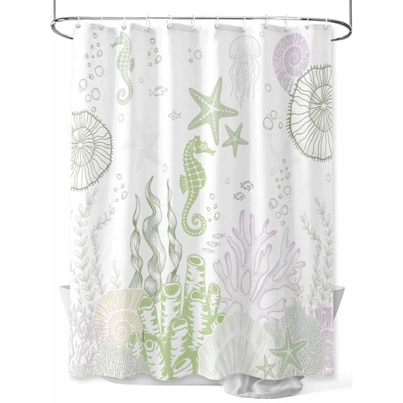 Ocean Coral Shower Curtain Set ，Waterproof Fabric Shower Curtains Grass Green Shell Seahorse Starfish Abstract Shower Curtains for Bathroom,Bathroom Decor 36"x72"