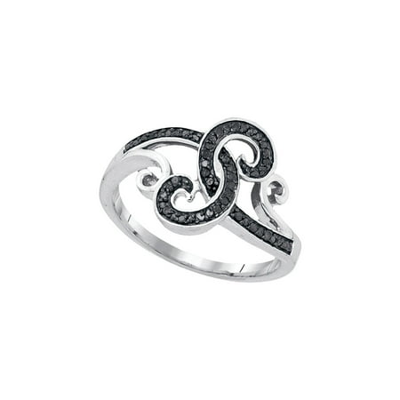 - Sterling Silver Womens Round Black Colored Diamond Curl Swirl Cocktail Ring 1/5 Cttw