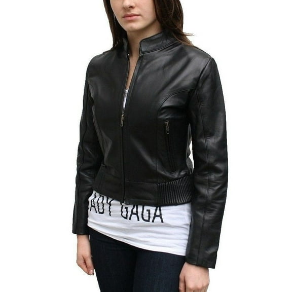 Noora womens cropped and fitted black leather jacket ST0205