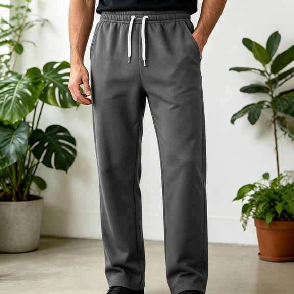 JOANKDMI Straight Leg Sweatpants for Men Plus Size Open Bottom Athletic Pants with Pockets Drawstring Casual Lounge Trousers,XS-4XL