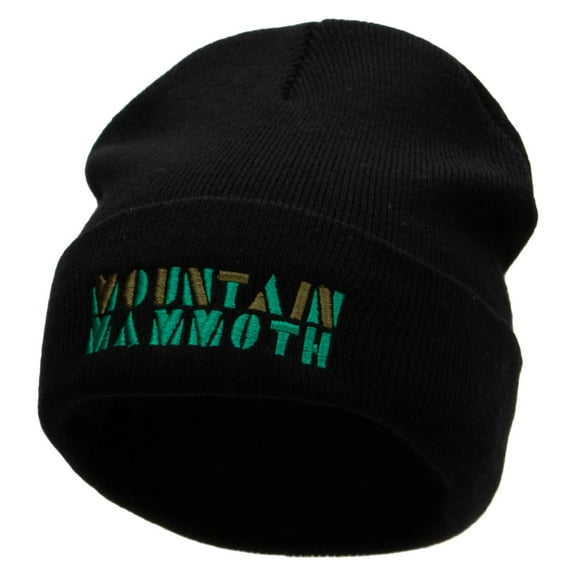Mountain Mammoth Embroidered 12 Inch Long Knitted Beanie - Black OSFM
