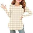 thumbnail image 2 of Boys Girls Plaid Long Sleeve Shirts Casual Crew Neck Loose Pullover Tops Soft Comfy Cute Sport Athletic Fashion Tunic Blouses (Yellow,11 Years), 2 of 6