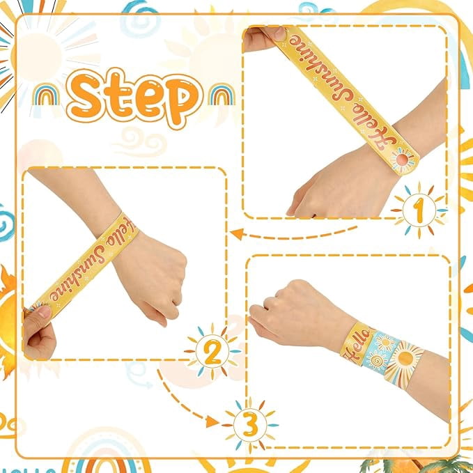 Serencatcher Boho Sun Slap Bracelets, Here Comes the Sun Baby Shower Decorations Include Hippie Groovy Boho Rainbow Slap for Sunshine Party Favors First Trip Around The Sun Birthday Party Decor