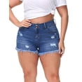 thumbnail image 4 of Gocolloa Women Plus Size Jean Shorts Sexy Stretchy High Waisted Frayed Raw Hem Denim Shorts Royal Blue 18W, 4 of 4