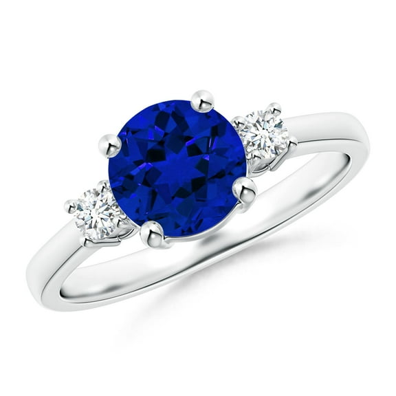 ANGARA Lab Grown 1.6 Ct 3 Stone Blue Sapphire & Lab Diamond Ring for Women in 925 Sterling Silver (Size-7mm) | September Birthstone, Anniversary, Jewelry Gift for Women | Lab-Grown Blue Sapphire Ring