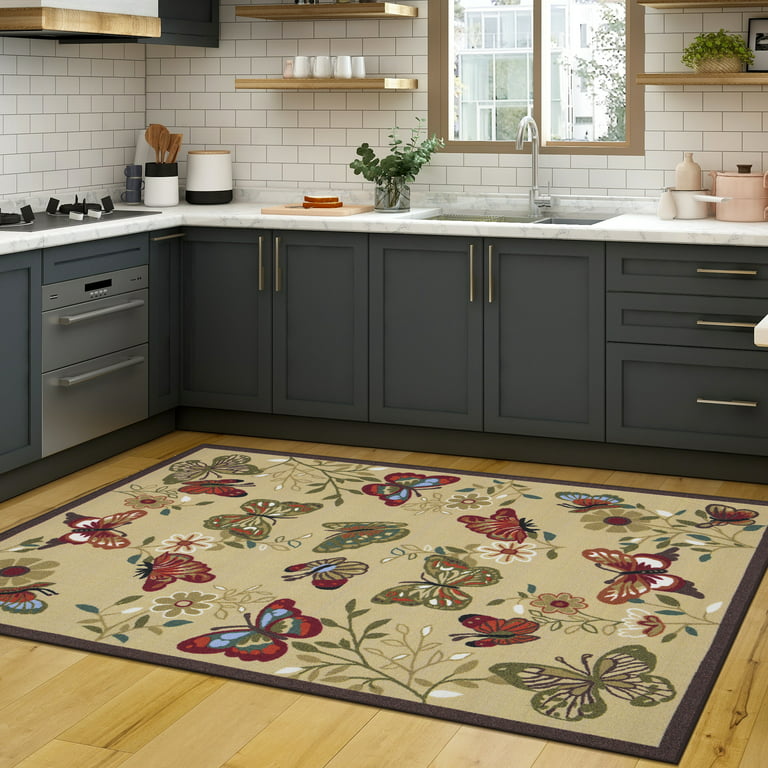 Set of 2- Plant Floral Butterfly Kitchen Rugs with Runner Decor Accessories  Things - 17x30 and 17x48 Inch in 2023