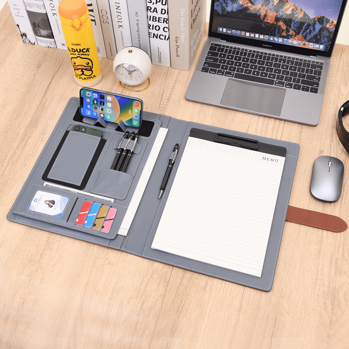 Wason Portfolio Padfolio A4 Leather Holder File Document Case with Writing Pad and Removable Clipboard for Organizer Office School Travel (Brown)