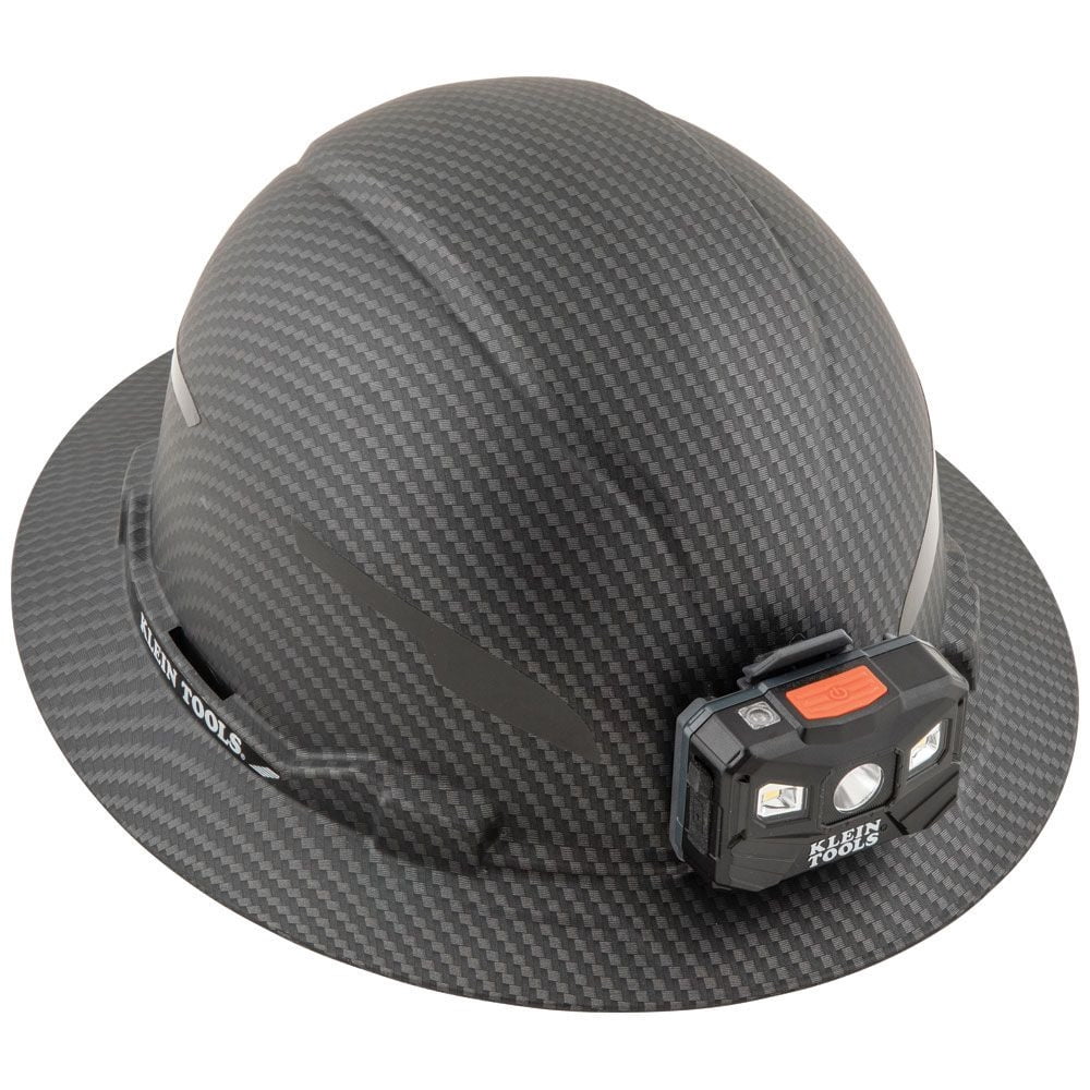 Klein Tools 60346 Premium KARBN Pattern Class E, Non-Vented, Full Brim Hard Hat with Rechargeable Lamp