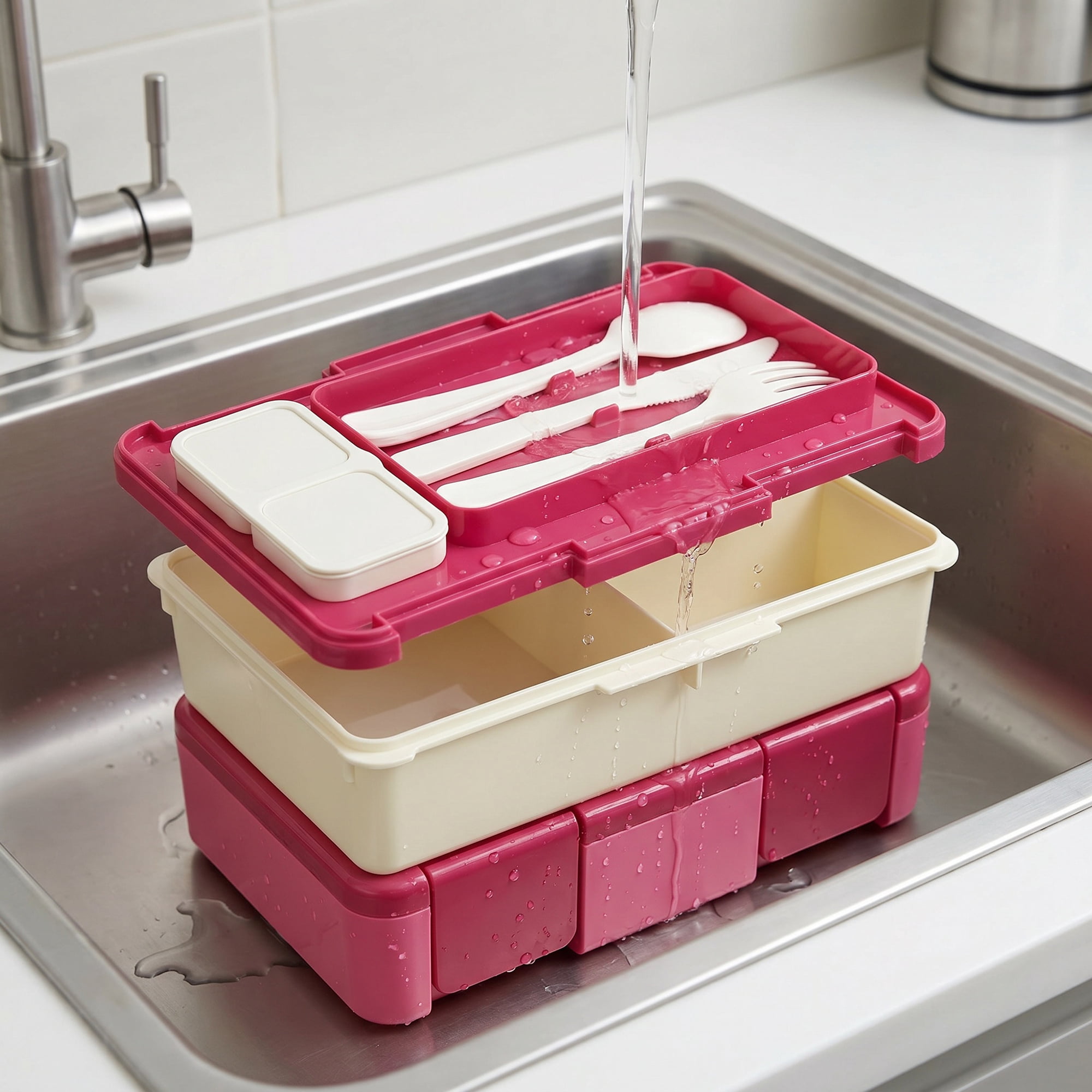 Unique Bargains 1450ml Leak-Proof Meal Prep Container Lunch Bento Box Rose Pink