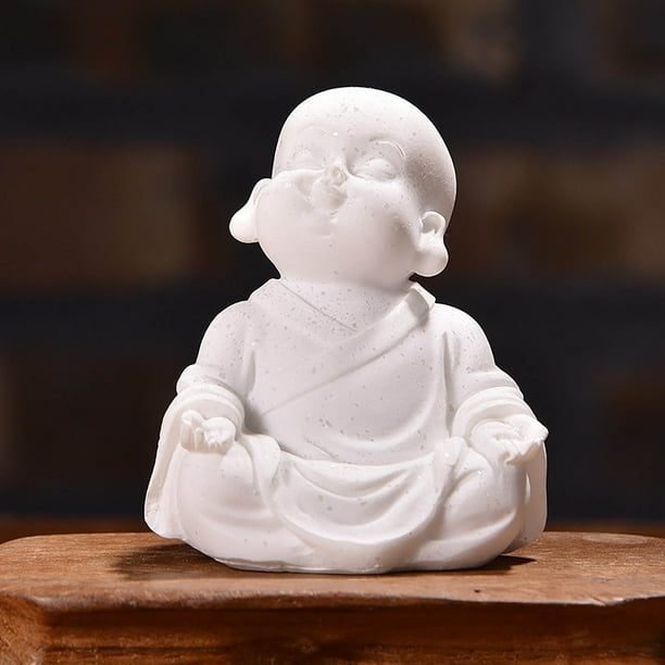 Fiudx Buda de Arenisca de Arena Blanca, Maitreya Sonriente, Artesanía de Resina, Decoración Relajante para Oficina, Figura para Aliviar El Estrés, Regalo Espiritual para La Familia, para Escritorio o