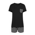 thumbnail image 5 of DuoJiaJ Women Summer Pajamas Striped V Neck Pocket Short Sleeve Shorts Pajama Set Cotton Nightwear For Women Black, 5 of 5