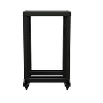 NavePoint 4-Post Adjustable Rack, 18U, 12-24 Threaded, Includes Casters, Black, SRB Series