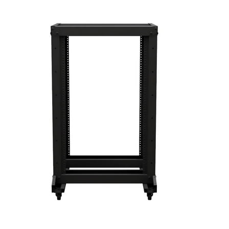 NavePoint 4-Post Adjustable Rack, 18U, 12-24 Threaded, Includes Casters, Black, SRB Series