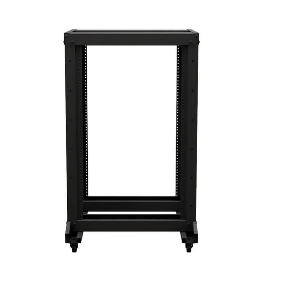 NavePoint 4-Post Adjustable Rack, 18U, 12-24 Threaded, Includes Casters, Black, SRB Series