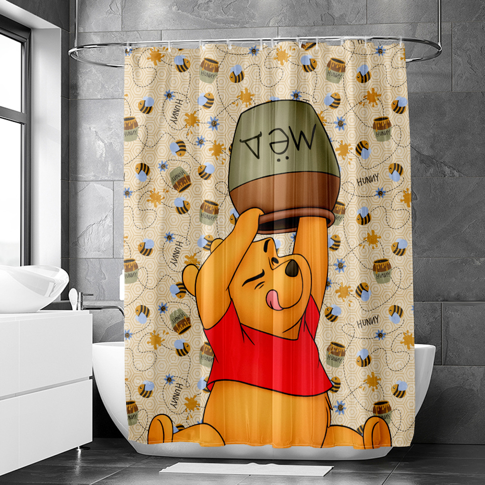 Winnie the Pooh Style Printed Fabric Shower Curtain With Hook Exclusive