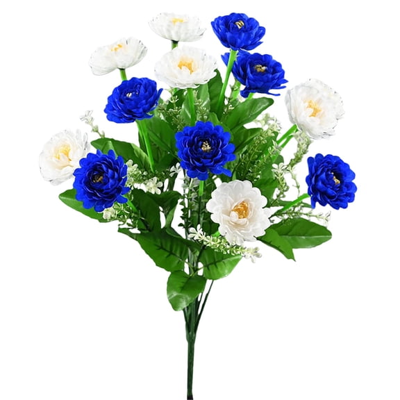 14 Heads Artificial Flowers for Outdoors,1Pc 17In Dahlia Daisies Mum Fake Plants Uv Resistant Faux Flowers Bouquet Cemetery Flowers for Grave Outside Indoor Summer Decor,Artificial Cemetery Flowers