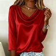 thumbnail image 2 of Hearthz Silk Satin Blouses for Women Dressy Cowl Neck Womens 3/4 Sleeve T Shirts Loose Basic Shirt Tshirt Business Work Shirts, 2 of 7