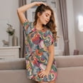 thumbnail image 3 of Balery Tropical Fruit Camisón de manga corta con cuello redondo para mujer, cómodo y elegante., 3 of 6