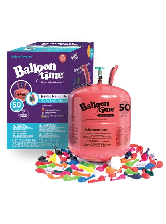 Balloon Time 12in Jumbo Helium Tank Kit with Colorful Latex Balloons