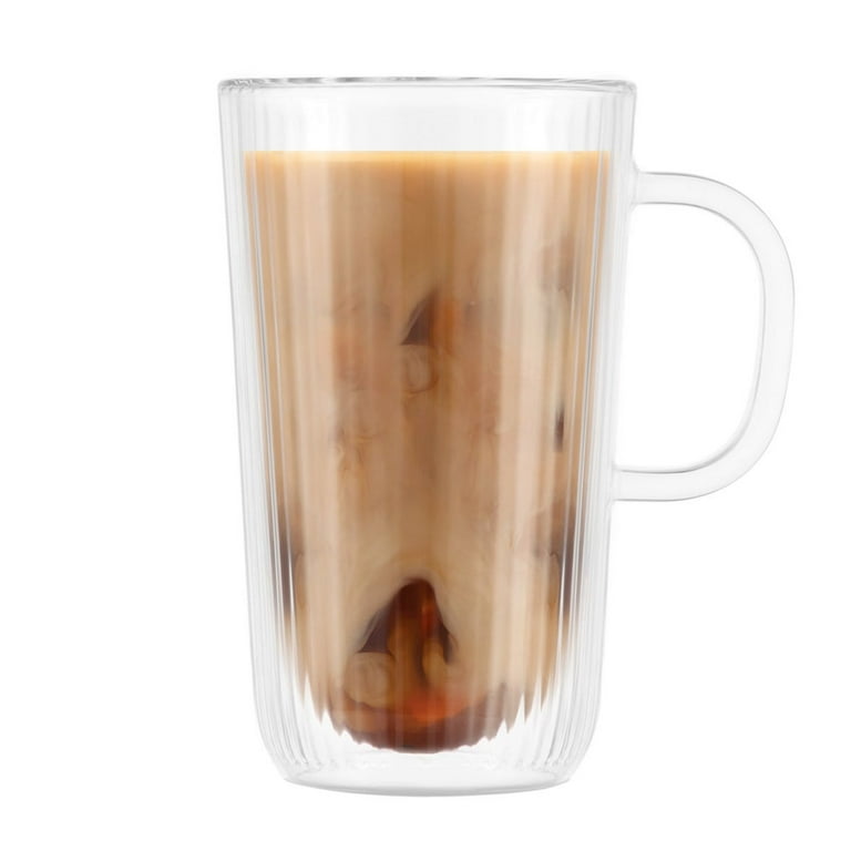 Bodum Set of 4 Double Wall Glasses with Handle, 13.5 Fl Oz  Insulated  Glass Coffee Mugs