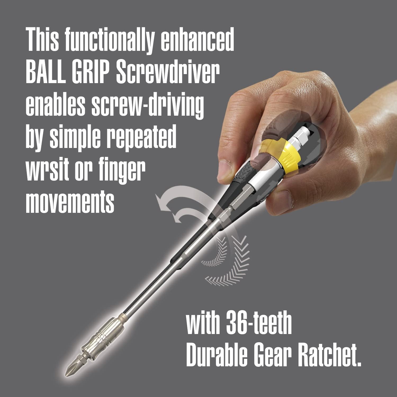 Vessel Tools BALL GRIP Ratchet Interchangeable Screwdriver with 10 PC. Bit Set