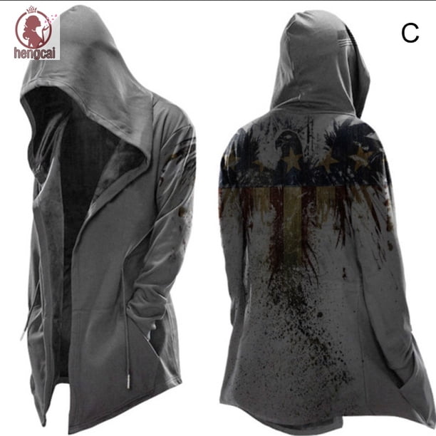 Moda Con Capucha De Los Hombres De La Gabardina Tema De Halloween Impreso Para Disfraces Cospaly Fiesta Prop