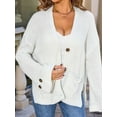 thumbnail image 3 of Women Chunky Knit Sweater Long Sleeve V Neck Button Up Cardigan with Pocket Coat for Fall and Winter White M, 3 of 8