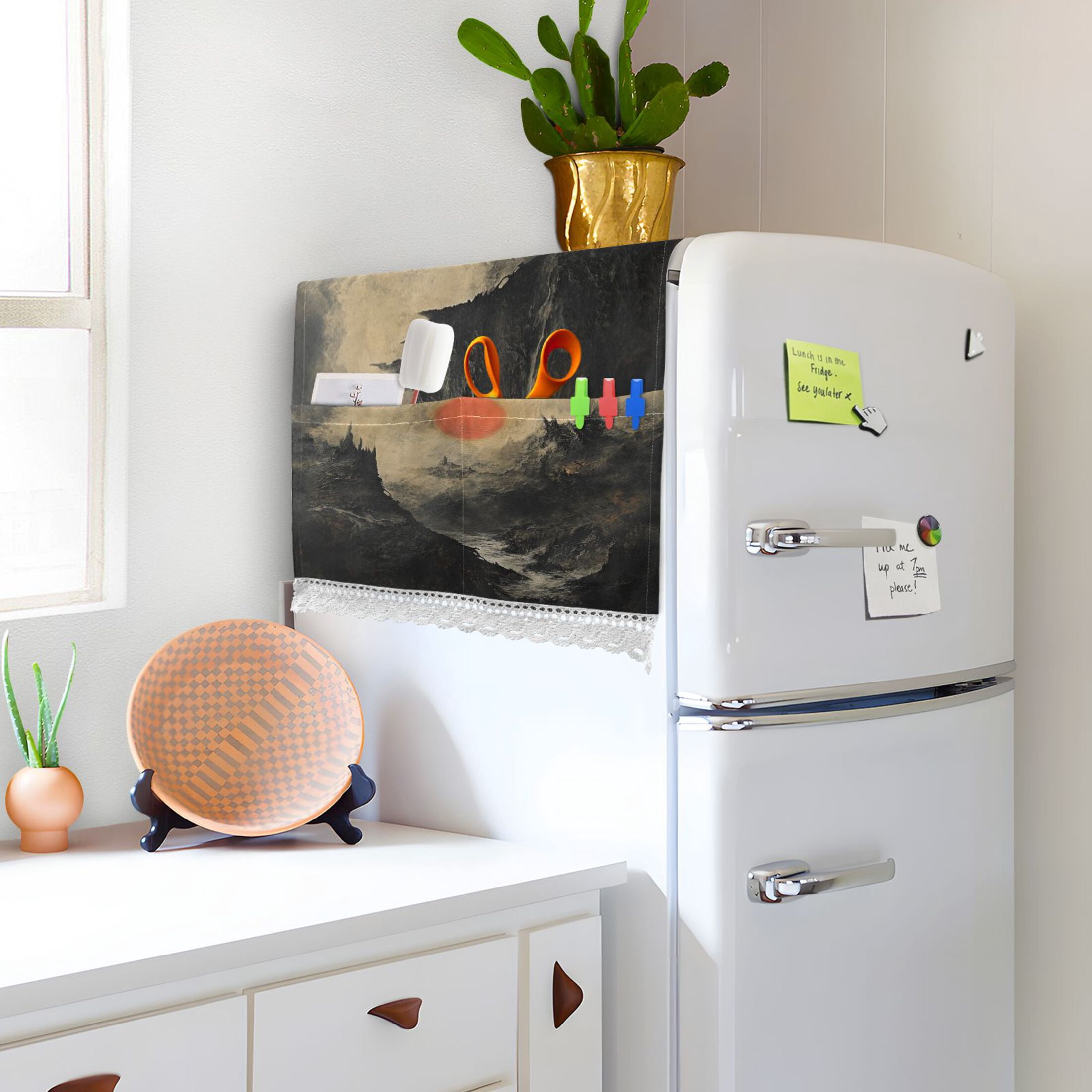 SundownWasher and Dryer Covers Dust-Proof and Oil Resistant Fridge Cover with 4 Storage Pockets Washing Machine Top Cover for Laundry Kitchen Home 51.2 x 22 In